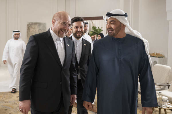 El presidente de Emiratos junto al representante de Irán. (WAM)