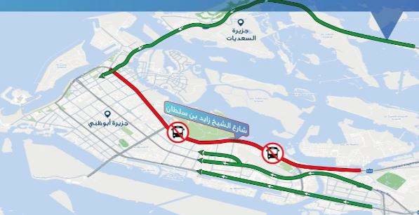 Mapa del tramo cerrado a autobuses en Abu Dhabi. (WAM)