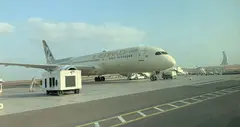 Un avi&oacute;n de Etihad en el aeropuerto de Abu Dhabi. (EL CORREO)