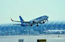 Un avi&oacute;n de Flydubai en DXB. (Fuente externa)
