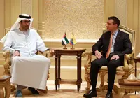 Encuentro del presidente de Ecuador, Daniel Noboa, con Ahmed Al Jaber, CEO del grupo Abu Dhabi National Oil Company (ADNOC). (Presidencia de Ecuador)