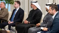 El pr&iacute;ncipe heredero de Abu Dhabi y el jeque Theyab bin Mohamed asisten a la reuni&oacute;n  con Steve Witkoff, enviado especial de EEUU, y Kirill Budanov, director de la Oficina del Presidente de Ucrania. (Fuente externa)