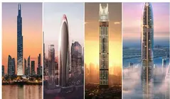 Rascacielos en construcci&oacute;n en EAU (de izquierda a derecha): el Burj Azizi de 131 pisos; la Downtown Tower (parte de Mercedes-Benz Places by Binghatti); las residencias Burj Binghatti Jacob & Co de 595 metros en Business Bay; y el proyecto Six Senses de Select Group en Dubai Marina. (Fuente externa)
