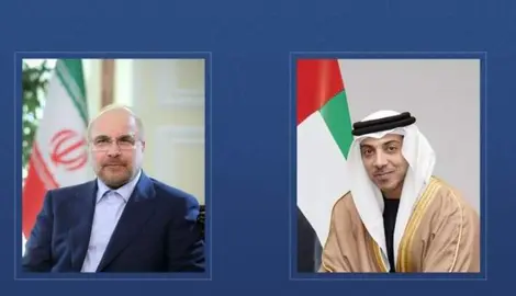 El vicepresidente de Emiratos y el presidente del Parlamento iran&iacute;. (WAM)