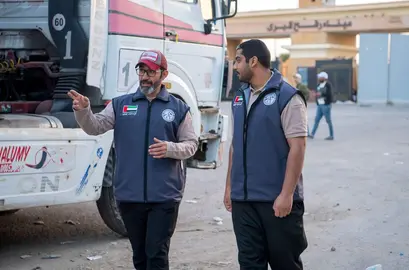Convoy de ayuda humanitaria de Emiratos &Aacute;rabes Unidos en Gaza. (WAM)