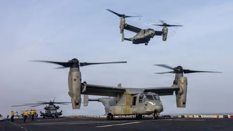 Aviones MV-22B Osprey del Cuerpo de Marines de los EEUU en el Mar Ar&aacute;bigo. (Centcom)