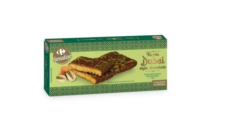 Una tableta de turrón Dubai, a la venta en el mercado español. (Fuente externa)