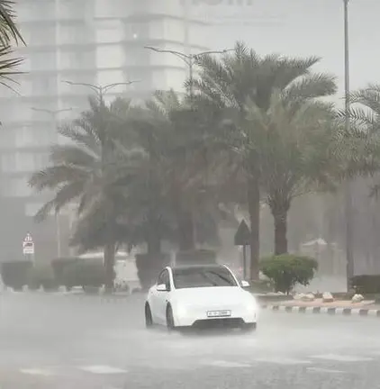 Imagen de la fuerte lluvia en EAU. (Facebook)