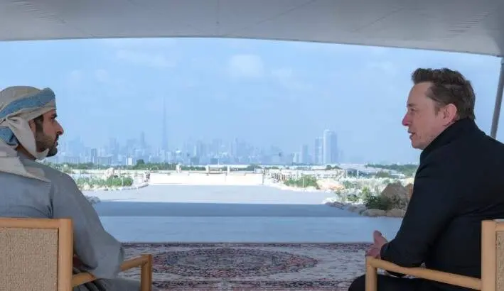 El jeque Hamdan y Musk en Dubai. (Instagram)