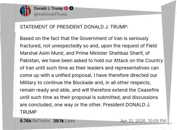 Mensaje del presidente de Estados Unidos en su red social.