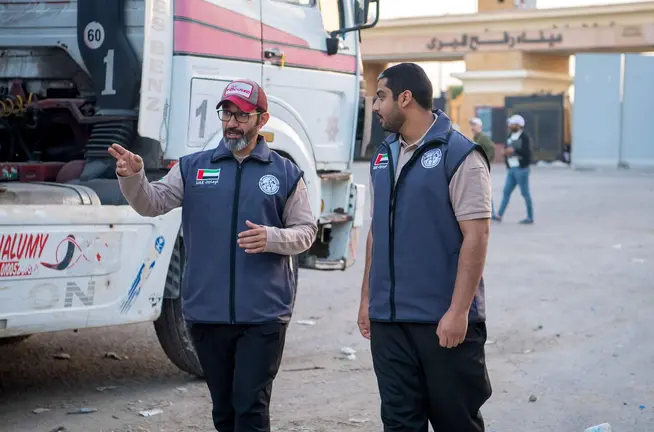 Convoy de ayuda humanitaria de Emiratos &Aacute;rabes Unidos en Gaza. (WAM)