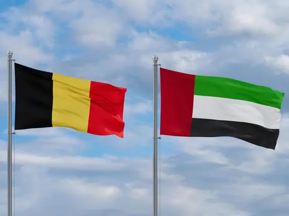 Las banderas de B&eacute;lgica y EAU. (WAM)