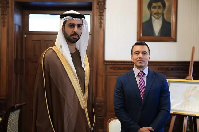 El presidente de Ecuador y el ministro de Estado para la Inteligencia Artificial de Emiratos. (X)