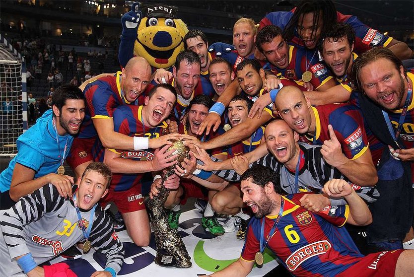 Imagen del FC Barcelona de Balonmano tras proclamarse campeón de Europa