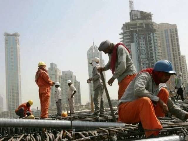 Unos trabajadores de la construcción en Arabia Saudita.