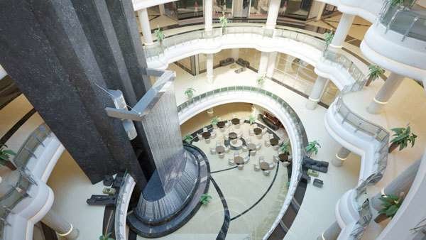 Espacio central del futuro centro comercial Tawar Mall de Doha.