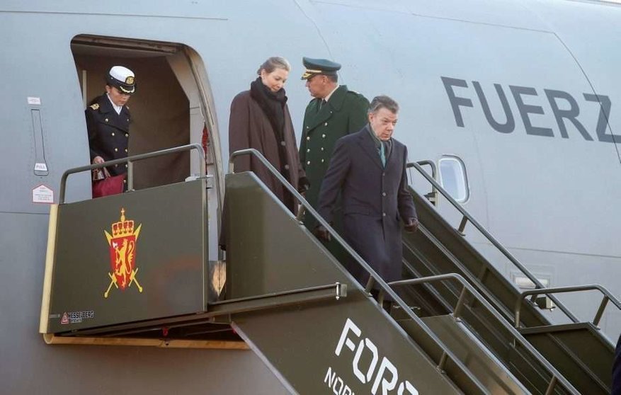 Juan Manuel Santos a su llegada a Oslo.