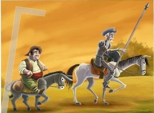Ilustración de Don Quijote de la Mancha y Sancho Panza.