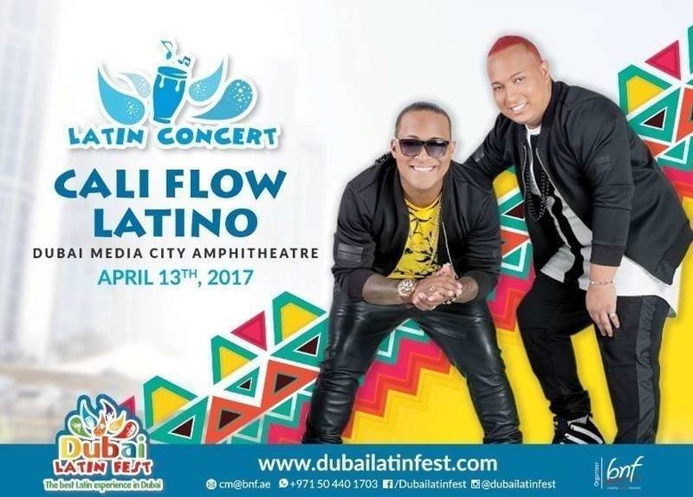 Cartel anunciador de la actuación de Cali Flow Latino en Dubai Latin Fest.