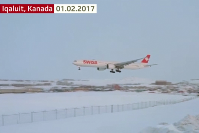 El Boeing 777-300ER de Swiss aterrizó en Iqaluit.