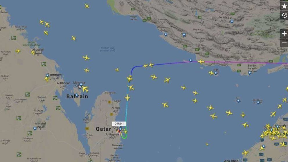 Captura de Flightradar de los vuelos de Qatar Airways.