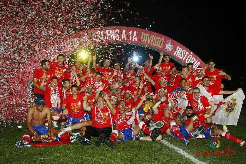 El Girona FC celebra su ascenso a LaLiga Santander el pasado 4 de junio. (LaLiga 1, 2, 3)
