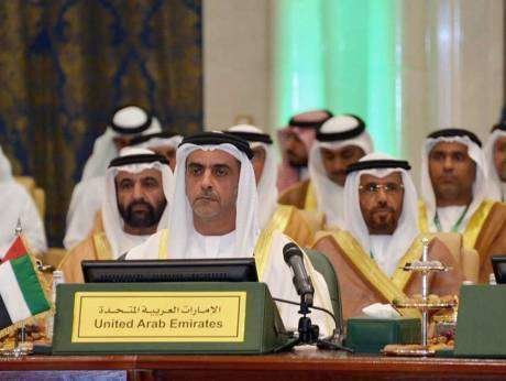 El ministro de Interior de Emiratos, Shaikh Saif bin Zayed Al Nahyan, durante la reunión del CCG en Riad. 