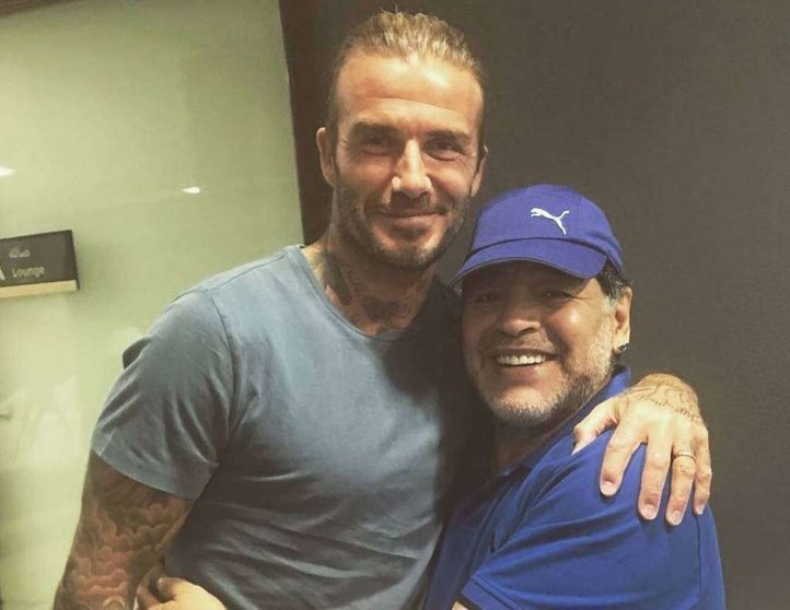 La imagen de Beckham y Maradona en Dubai.