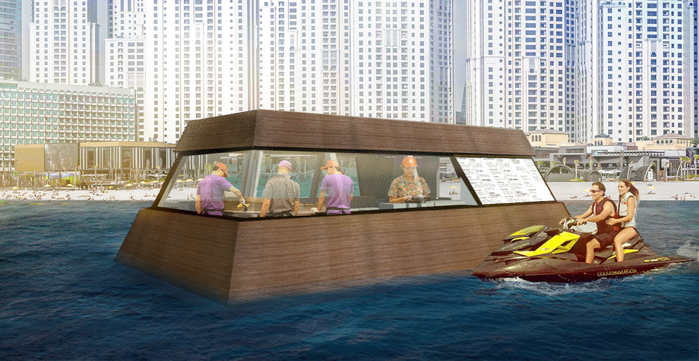 Una maqueta del estudio de diseño de la cocina flotante en Dubai.