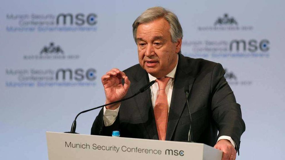 El Secretario General de las Naciones Unidas, Antonio Guterres, durante la 54ª Conferencia de Seguridad de Munich en Munich. (EPA)