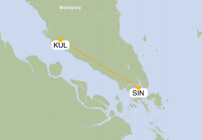 La ruta entre Singapur y Kuala Lumpur registró 30.537 vuelos en doce meses hasta febrero de 2018. (OAG Aviation Worldwide Ltd)