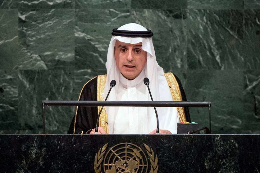 El ministro de Relaciones Exteriores de Arabia Saudita durante un discurso en Naciones Unidas.