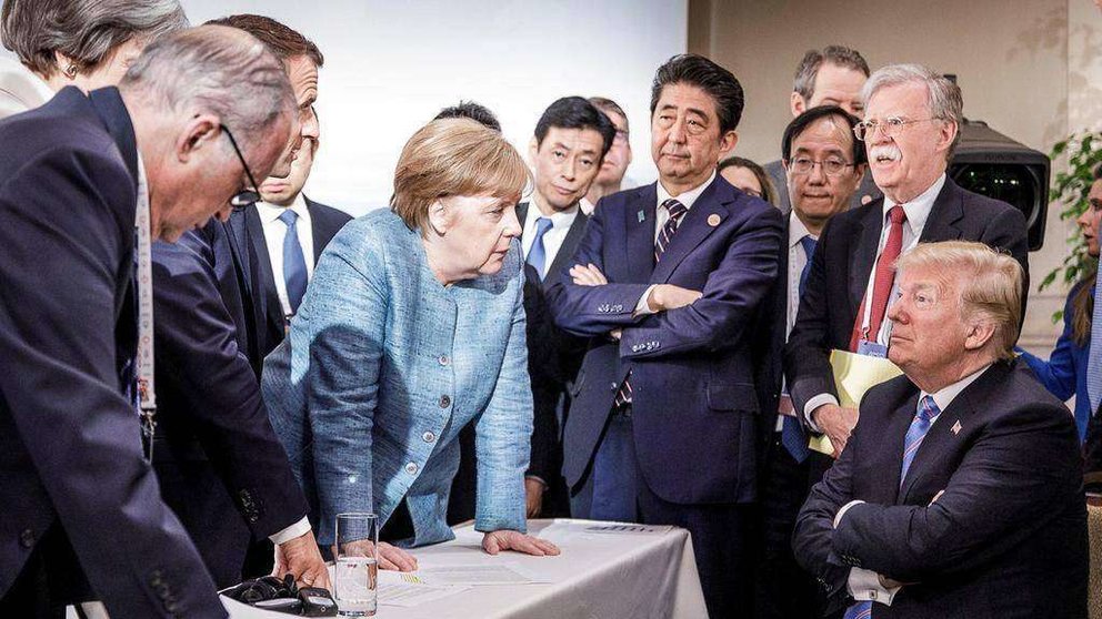 La fotografía de los líderes mundiales que interactúan con Donald Trump ilustra perfectamente algunas de las relaciones desafiantes que se desarrollan en la mesa principal de las relaciones internacionales. (Bundesregierung / Jesco Denzel)