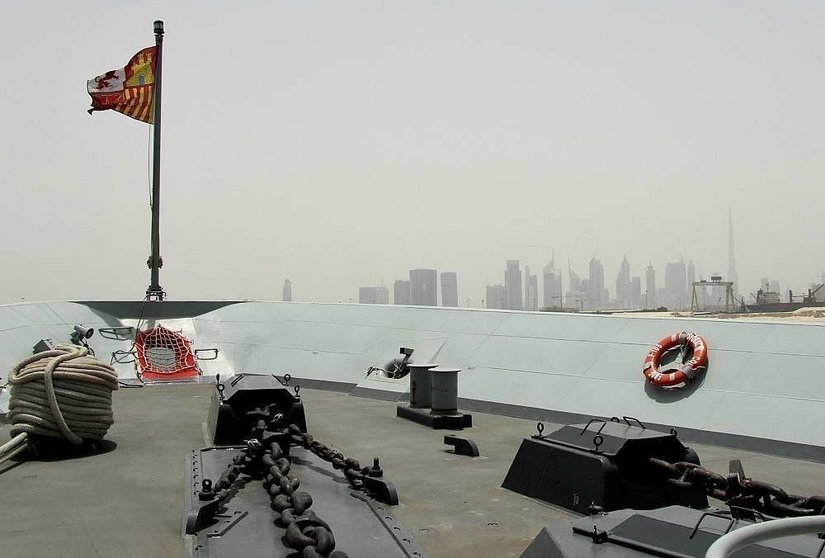 La Fragata Cristóbal Colón, en Port Rashid de Dubai. (EL CORREO)