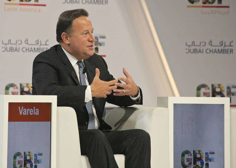 El presidente de Panamá, durante su intervención en el II Foro Empresarial Global Latinoamericano que se celebra en Dubai. (Efe)