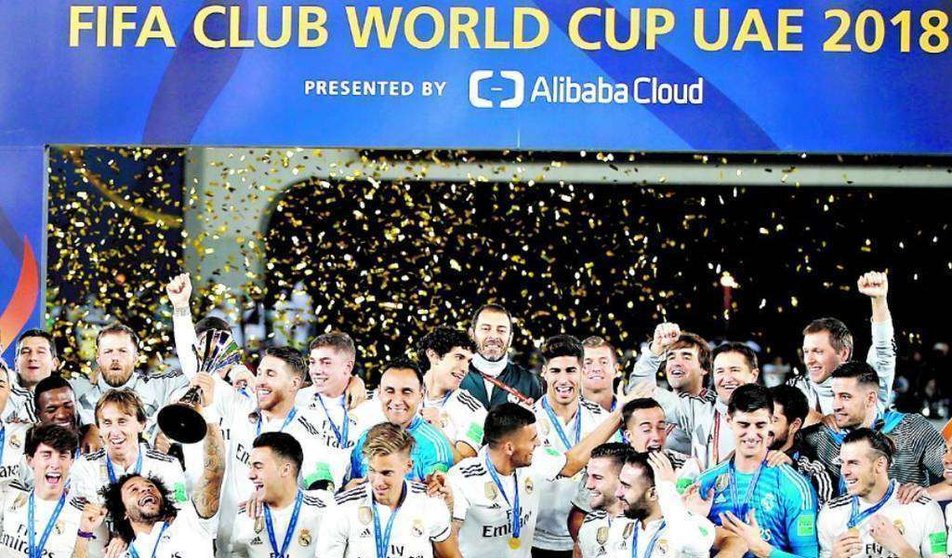 El Real Madrid tras ganar el Mundial de Clubes de Abu Dhabi 2018.