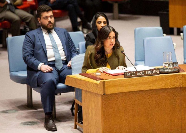 Lana Nusseibeh, durante una reunión del Consejo de Seguridad de la ONU. (ONU)