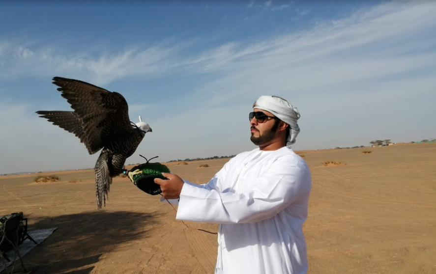 Una imagen de un emiratí sosteniendo a su halcón. (EL CORREO)