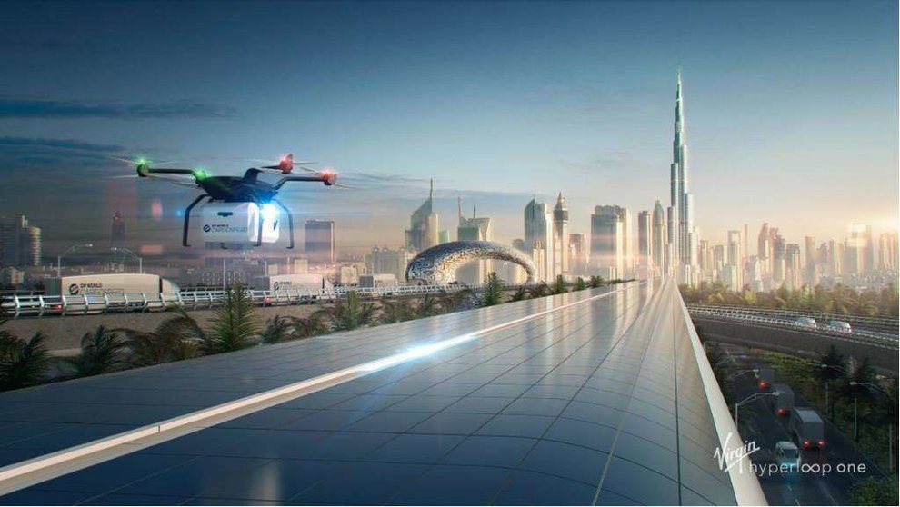 Imagen de cómo será el conducto de Hyperloop a través de la ciudad de Dubai. (Virgin Hyperloop)