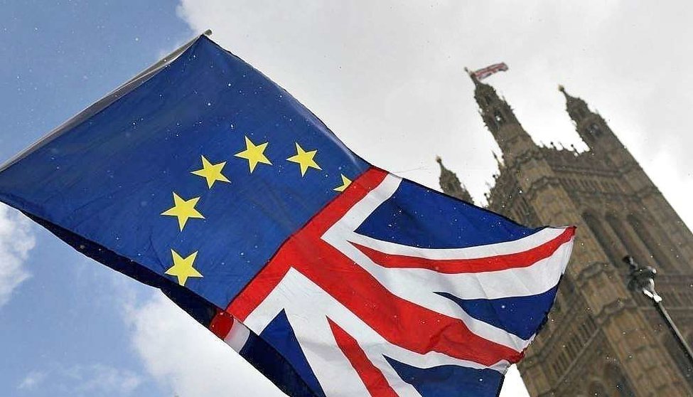 Una bandera de partidarios de permanecer en UE en el centro de Londres.
