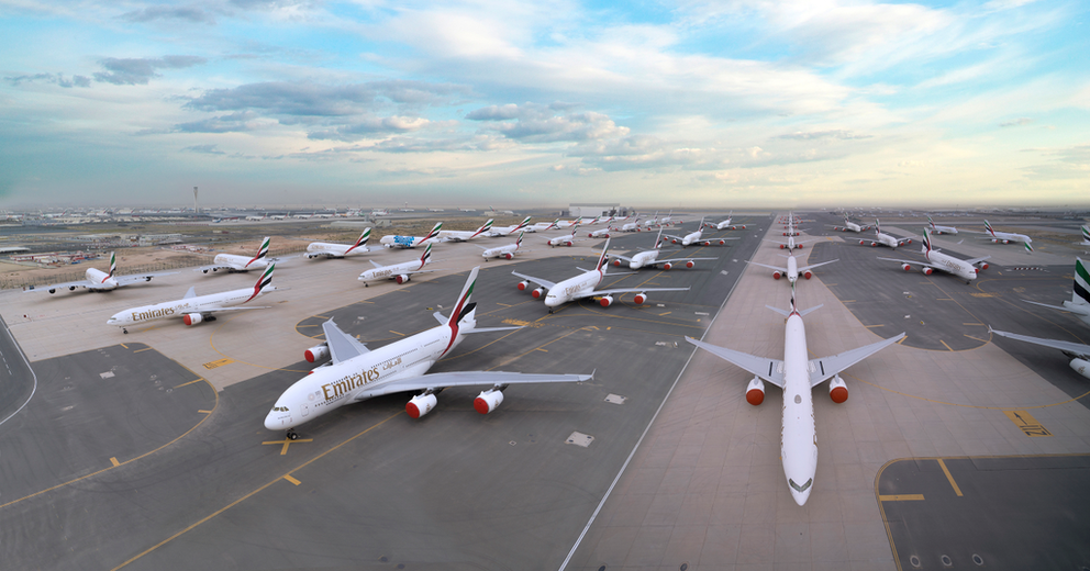 Aviones de Emirates Airline en el aeropuerto DWC. (WAM)
