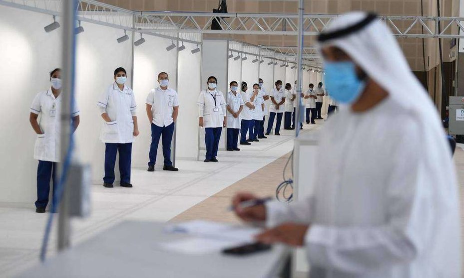 Una imagen del hospital de campaña en el Dubai World Trade Center. (AFP)