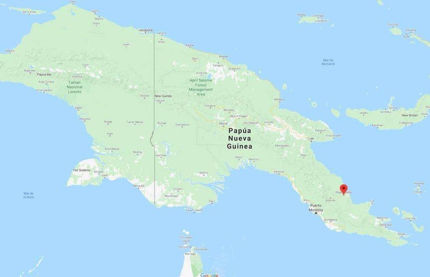 Localización de Popondetta en Papúa Nueva Guinea, punto donde se ha localizado el epicentro del terremoto. (Google Maps)