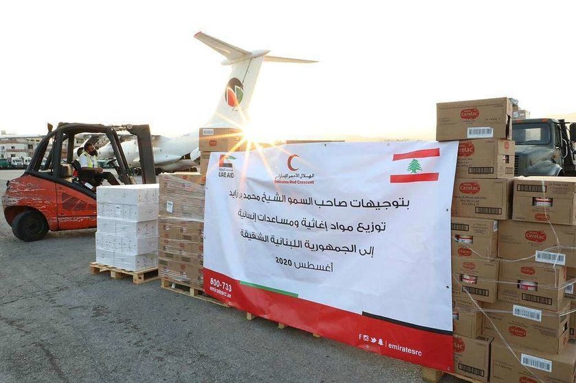 Cargamento humanitario enviado por Emiratos Árabes Unidos al Líbano. (WAM)
