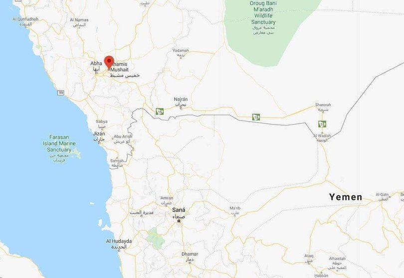 Localización de Khamis Mushait en Arabia Saudita. (Google Maps) 
