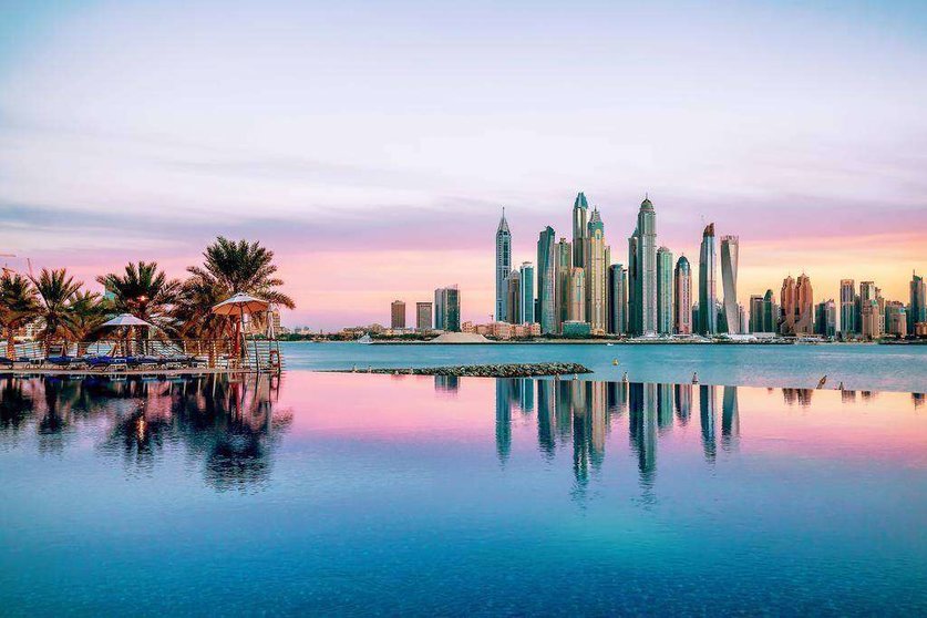 Vista desde el hotel Dukes en La Palmera Jumeirah de Dubai.