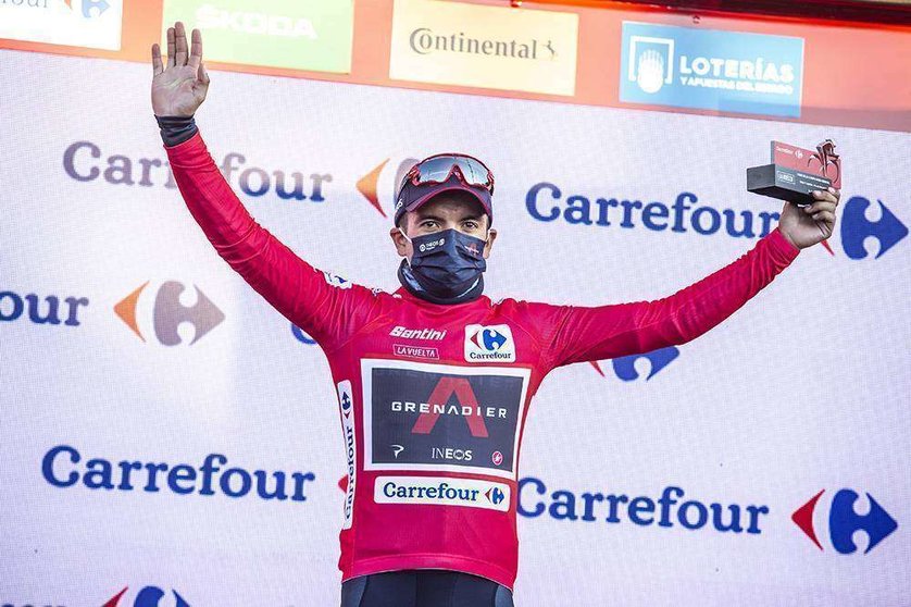 Carapaz, tras recuperar el jersey rojo en la Vuelta Ciclista a España. (Fuente externa)