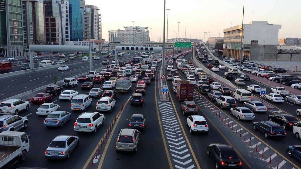 Atasco de tráfico en Dubai.