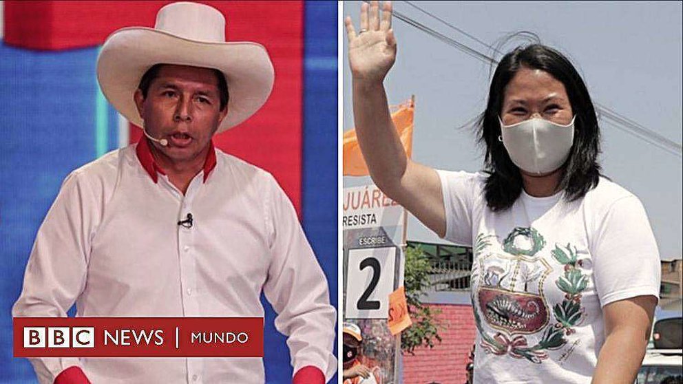 Pedro Castillo y Keiko Fujimori, candidatos a la Presidencia del Perú, en imágenes emitidas por BBC News.