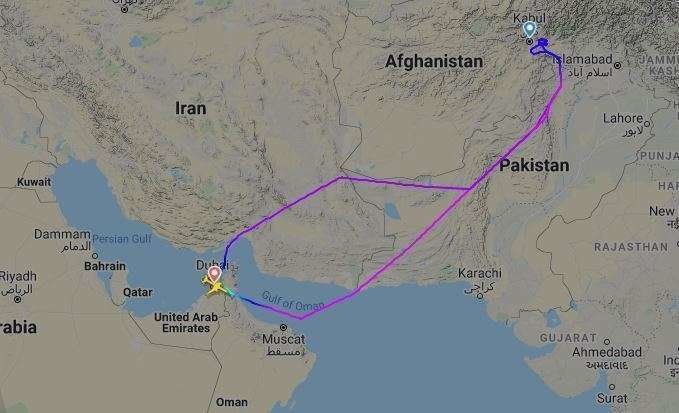 El vuelo de Dubai a Kabul de este domingo. (Flightradar24)